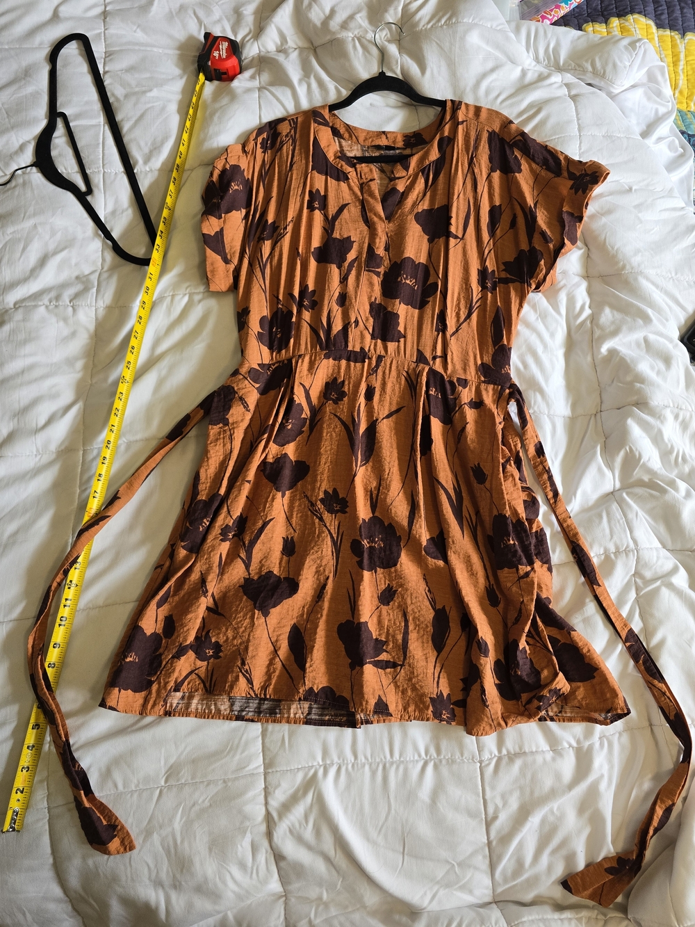 Simply Vera Vera Wang Rust Orange Floral Tie-Detail Dress